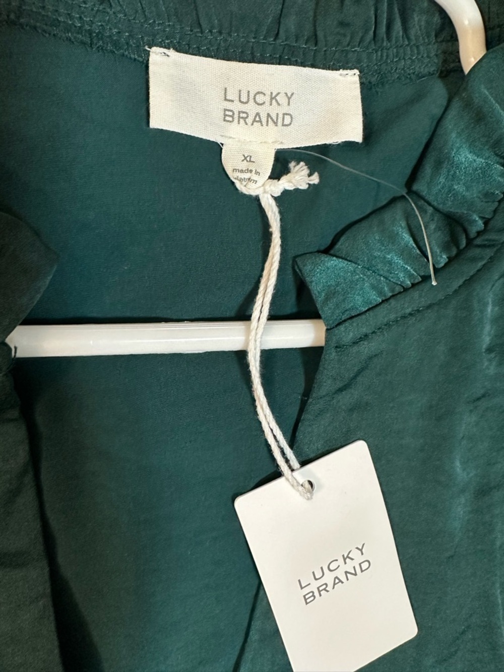 Lucky Brand Emerald Long-Sleeve V-Neck Smocked Mini Dress Ruffle XL Elegant - Picture 5 of 11